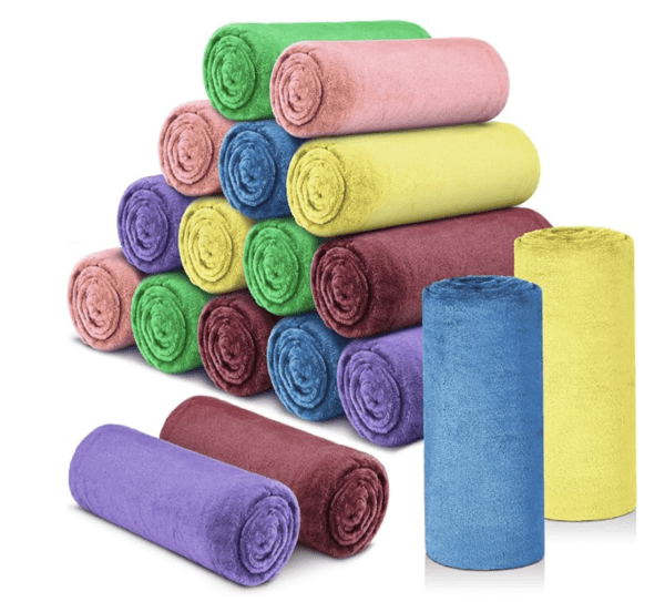 A pile of colored towels on top of each other.